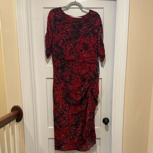 WHBM Red and Purple Ruched Midi Dress